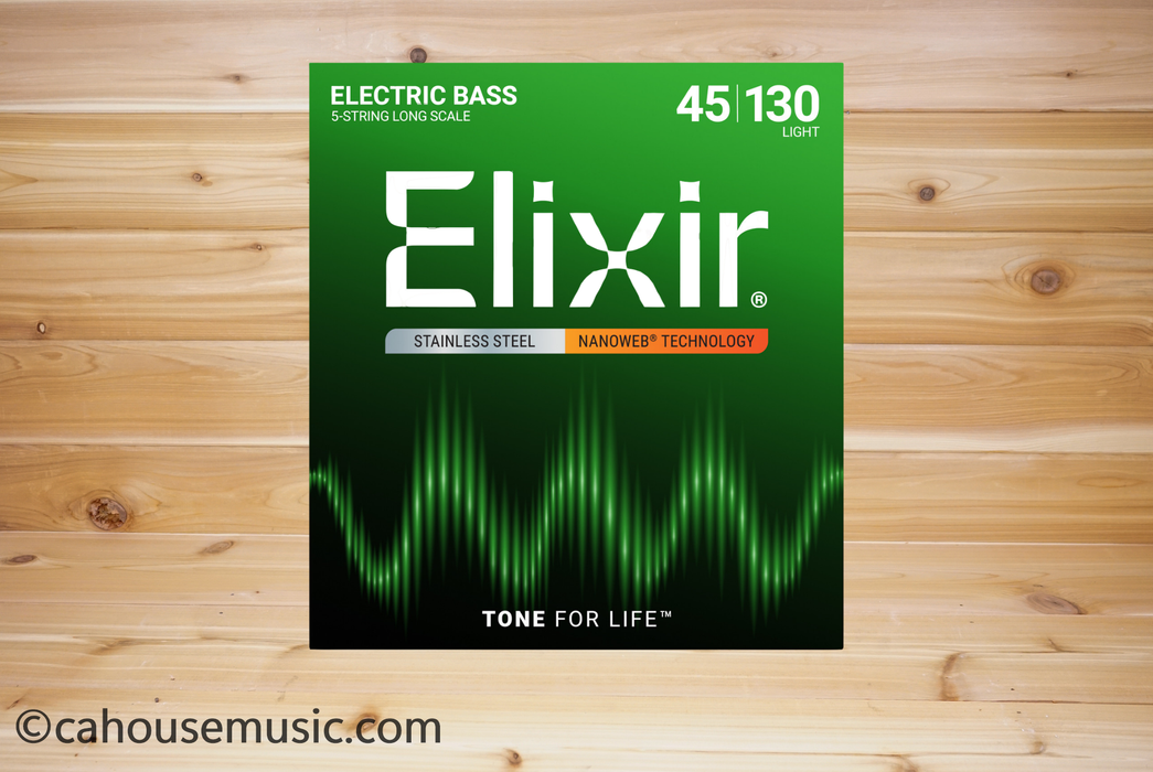 Elixir 14777 Nanoweb Stainless Steel 5-String Bass Strings Light Long Scale