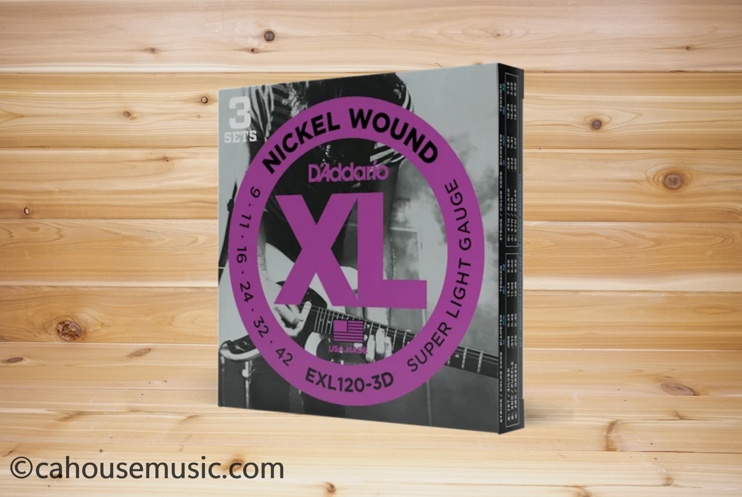 D'Addario EXL120-3D XL Nickel Wound Electric Guitar Strings Super Light 09-42 3-Pack