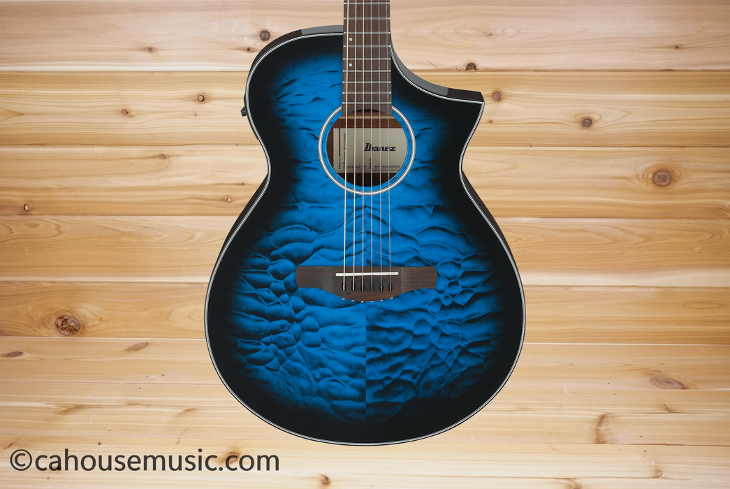 Ibanez AEWC16QA Trans Blue Sunburst Auditorium Acoustic-Electric Guitar Left-Handed