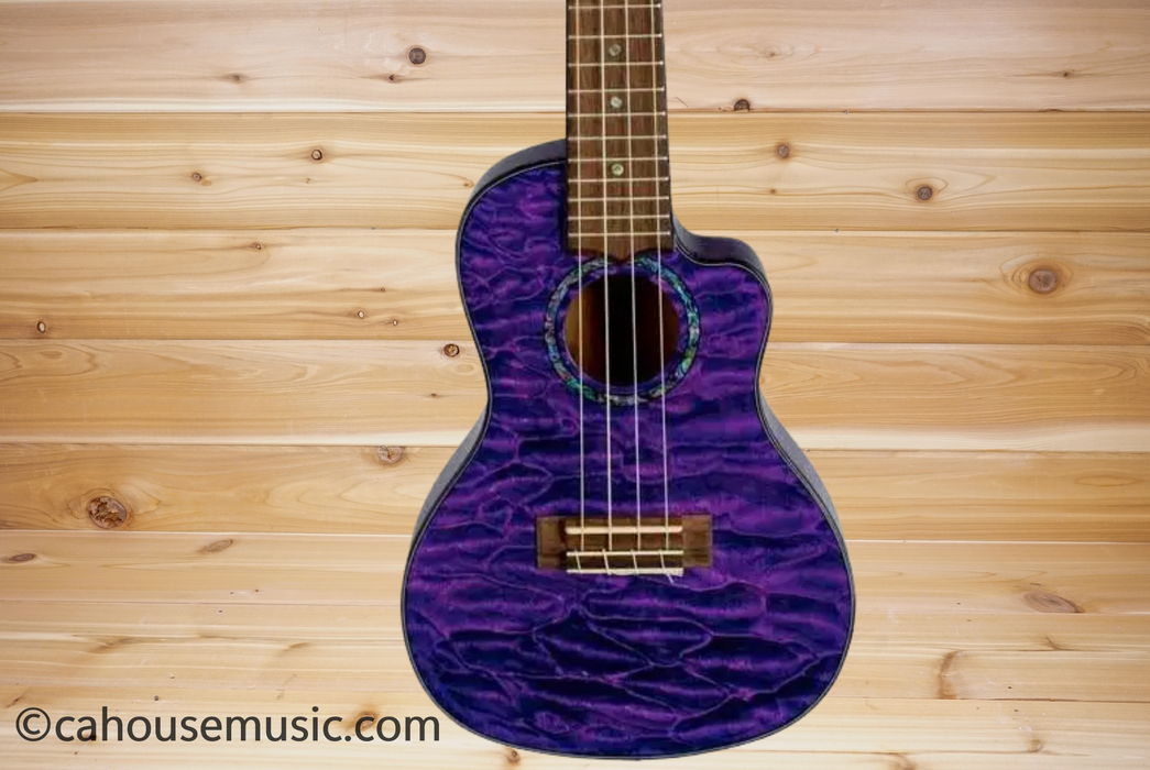 Lanikai QM-PUCEC Quilted Maple Concert Acoustic-Electric Ukulele Trans Purple