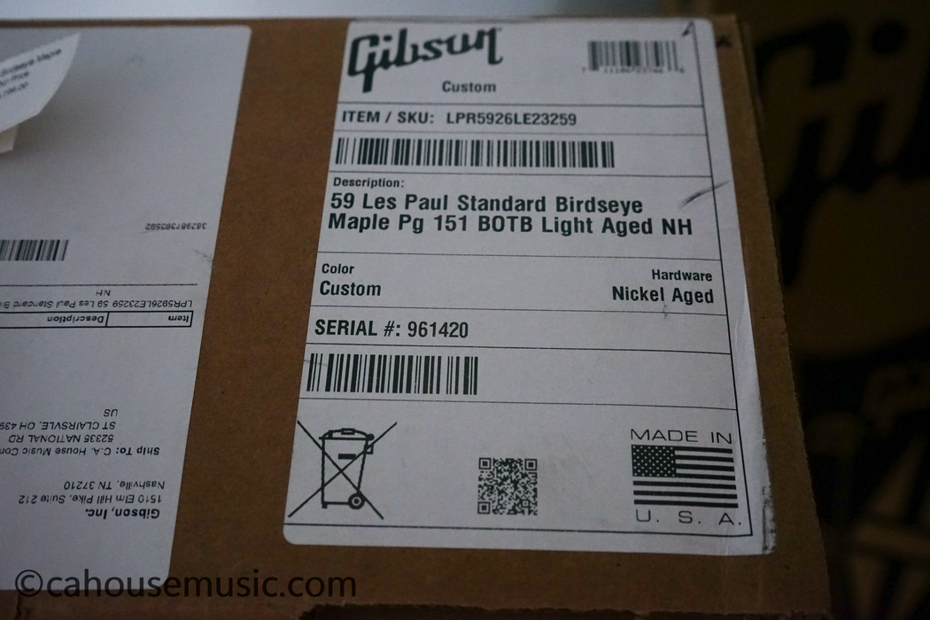 Gibson Custom Shop Limited Edition 59' Les Paul Standard Birdseye Maple Pg 151 BOTB Light Aged