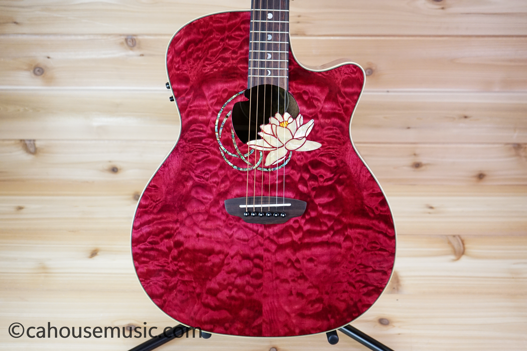 Luna Flora Lotus Grand Auditorium Acoustic-Electric Guitar Trans Shiraz w/ Quilt Maple Used
