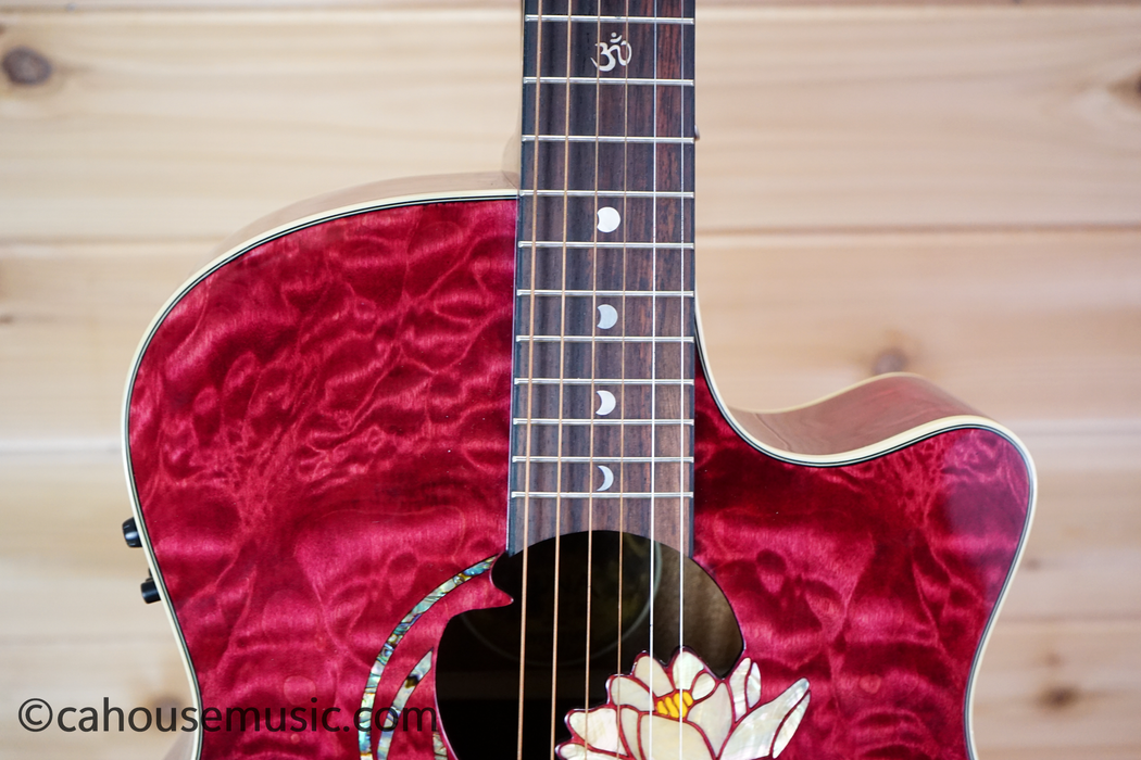 Luna Flora Lotus Grand Auditorium Acoustic-Electric Guitar Trans Shiraz w/ Quilt Maple Used