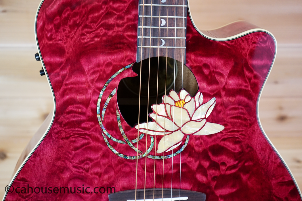Luna Flora Lotus Grand Auditorium Acoustic-Electric Guitar Trans Shiraz w/ Quilt Maple Used