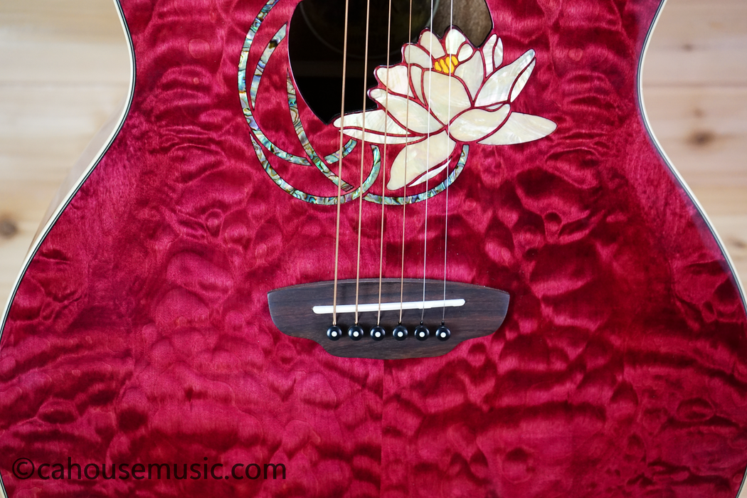 Luna Flora Lotus Grand Auditorium Acoustic-Electric Guitar Trans Shiraz w/ Quilt Maple Used