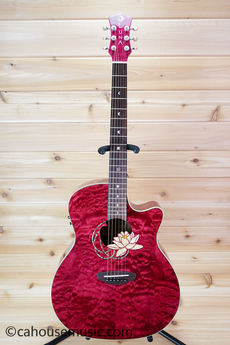 Luna Flora Lotus Grand Auditorium Acoustic-Electric Guitar Trans Shiraz w/ Quilt Maple Used