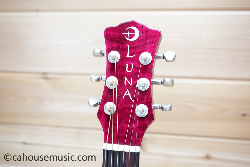 Luna Flora Lotus Grand Auditorium Acoustic-Electric Guitar Trans Shiraz w/ Quilt Maple Used