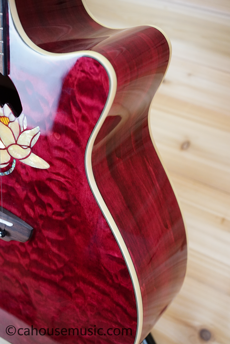 Luna Flora Lotus Grand Auditorium Acoustic-Electric Guitar Trans Shiraz w/ Quilt Maple Used