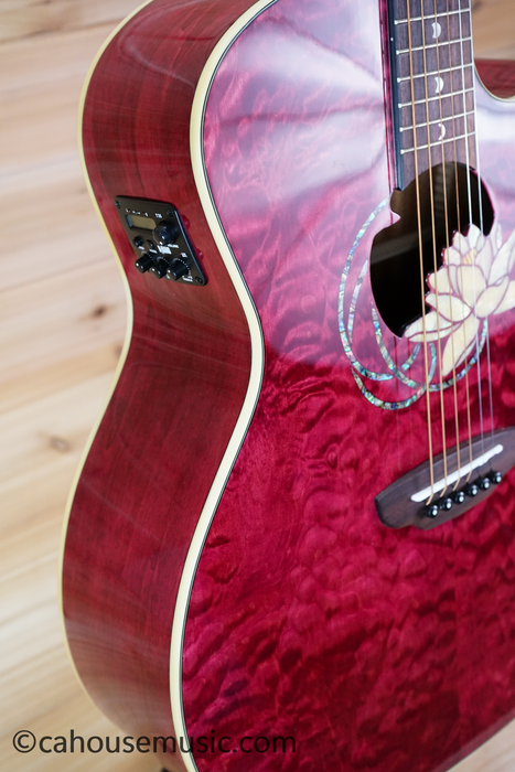 Luna Flora Lotus Grand Auditorium Acoustic-Electric Guitar Trans Shiraz w/ Quilt Maple Used