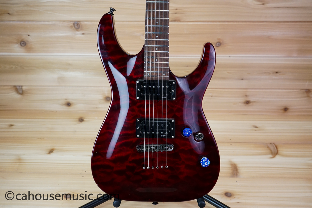 ESP LTD MH-100QM NT See Thru Black Cherry Electric Guitar Used
