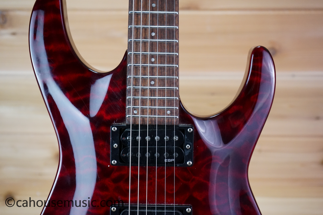 ESP LTD MH-100QM NT See Thru Black Cherry Electric Guitar Used