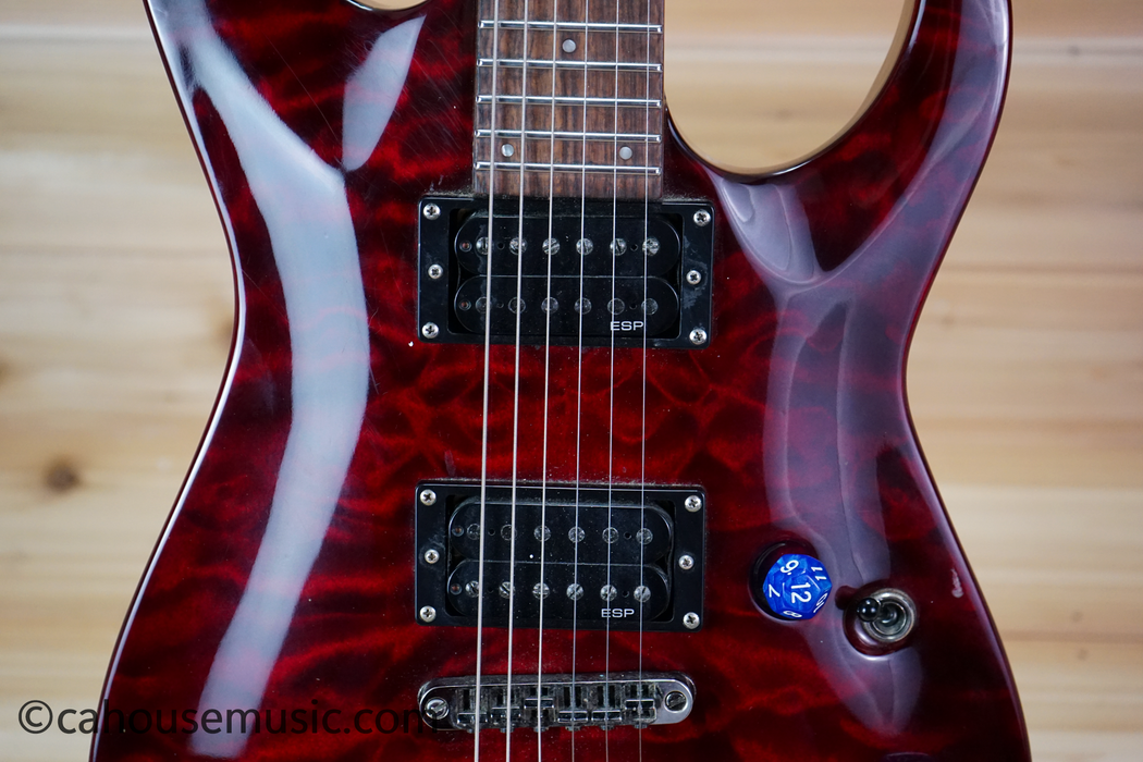 ESP LTD MH-100QM NT See Thru Black Cherry Electric Guitar Used