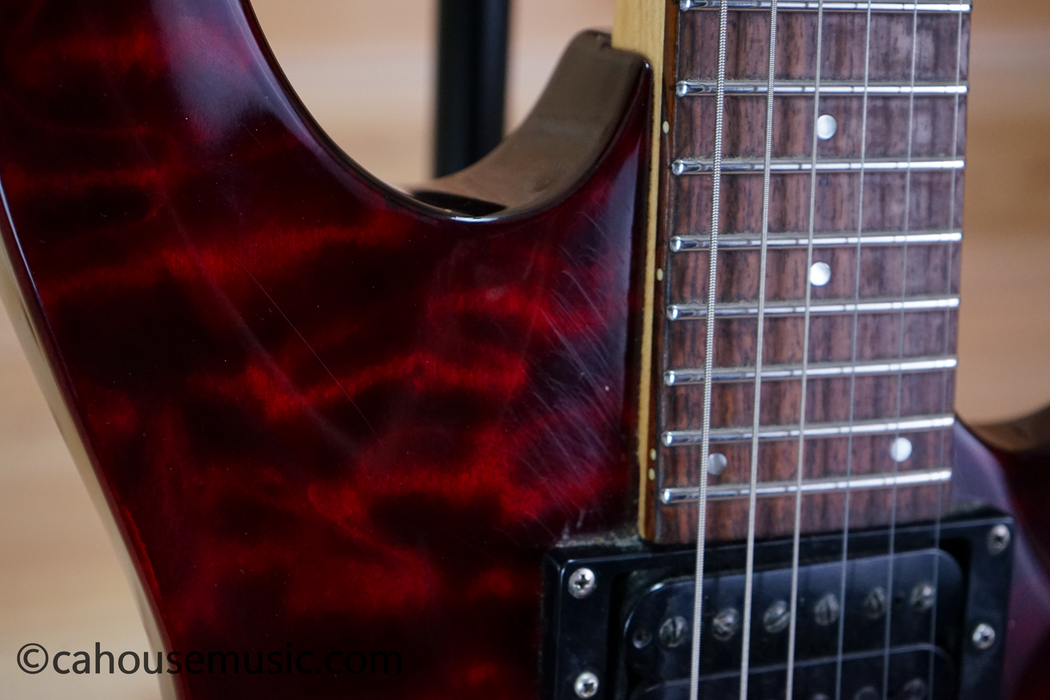 ESP LTD MH-100QM NT See Thru Black Cherry Electric Guitar Used