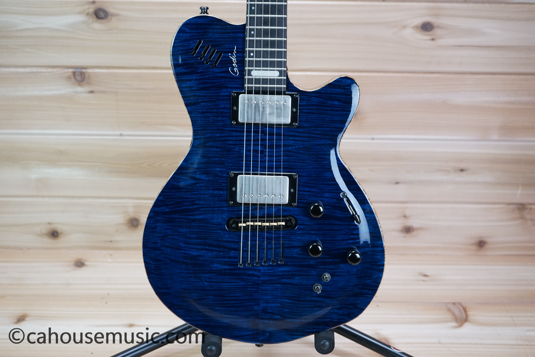 Godin LGX-SA Trans Blue Flame AAA Solid Body Electric Guitar Used