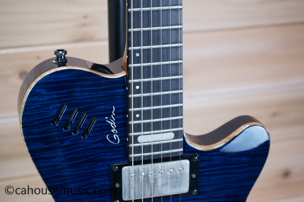 Godin LGX-SA Trans Blue Flame AAA Solid Body Electric Guitar Used