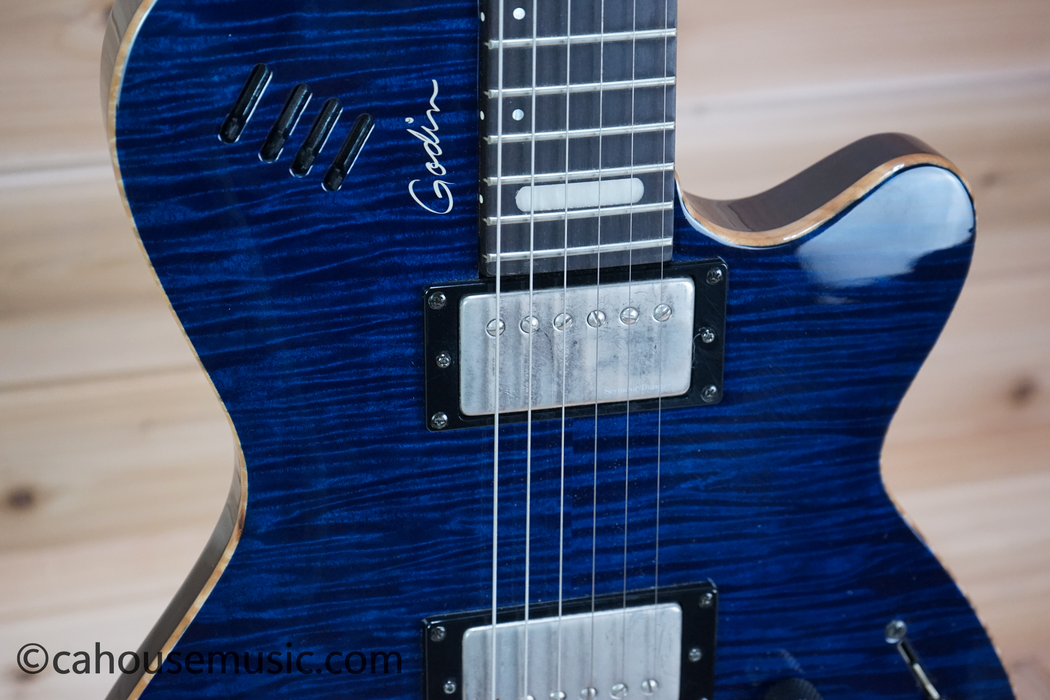 Godin LGX-SA Trans Blue Flame AAA Solid Body Electric Guitar Used