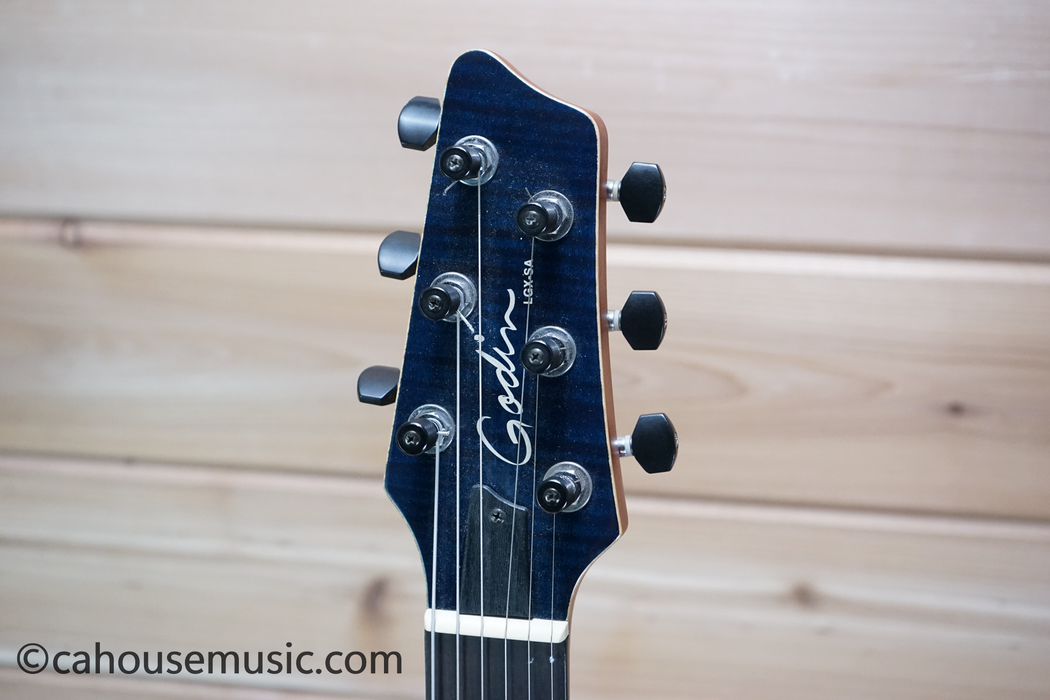 Godin LGX-SA Trans Blue Flame AAA Solid Body Electric Guitar Used