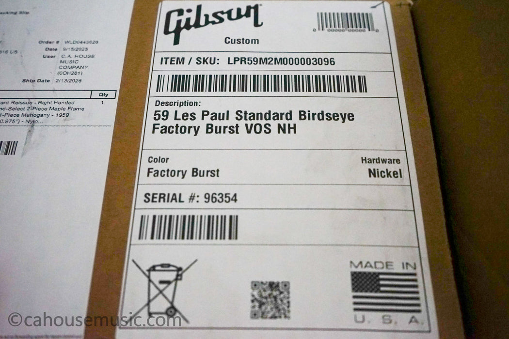 Gibson Custom Shop M2M Birdseye ’59 Les Paul Standard Reissue - Factory Burst