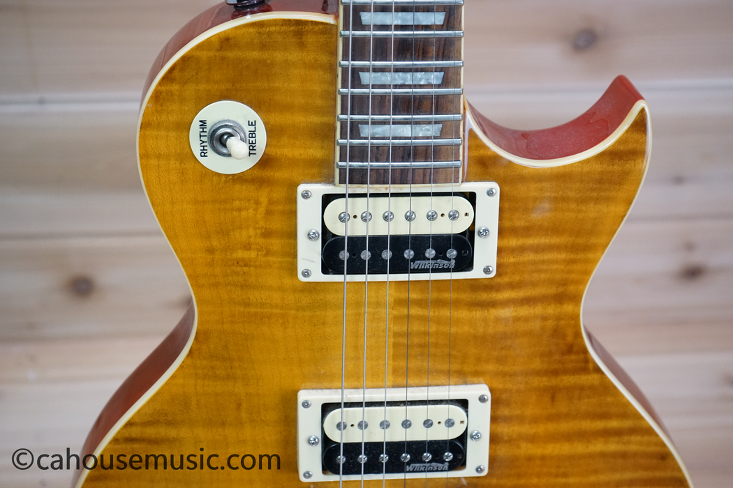 Vintage V100 AFD Paradise Single-Cut Electric Guitar Flamed Amber Used