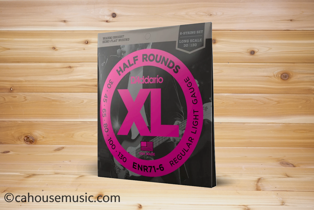 D'Addario ENR71-6 XL Half Rounds 6-String Bass Guitar Strings, Regular Light, 30-130, Long Scale