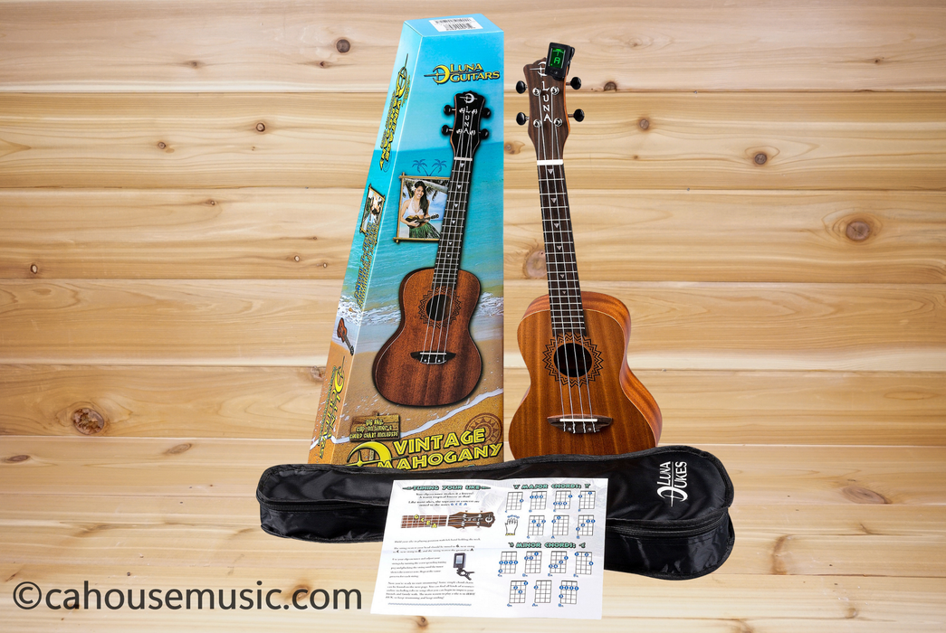 Luna Vintage Mahogany Concert Ukulele Pack
