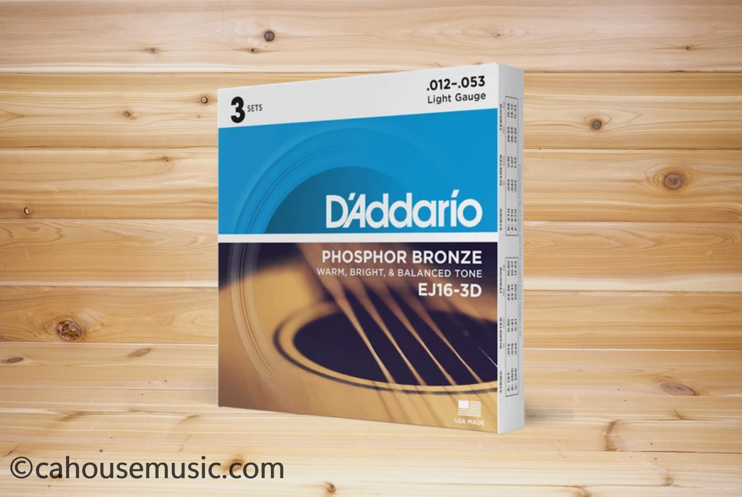 D'Addario EJ16-3D Phosphor Bronze Acoustic Guitar Strings 3-Pack