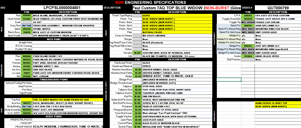 Gibson Custom Shop Special Order Les Paul Custom Figured 7A Quilt Top - Blue Widow