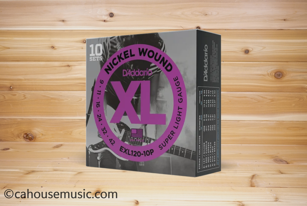 D'Addario EXL120-10P XL Nickel Round Wound Electric Guitar Strings Super Light 9-42 10-Pack