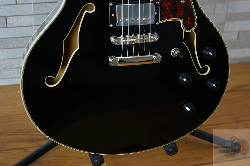 D'Angelico Premier DC Semi-Hollow Double Cutaway - Solid Black