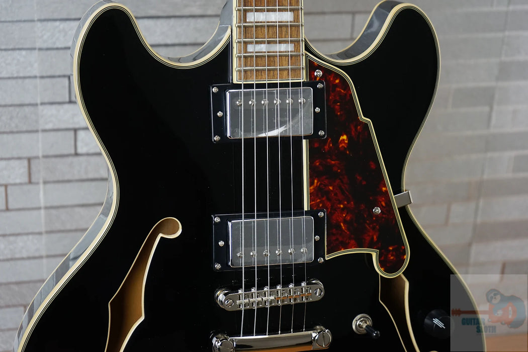 D'Angelico Premier DC Semi-Hollow Double Cutaway - Solid Black