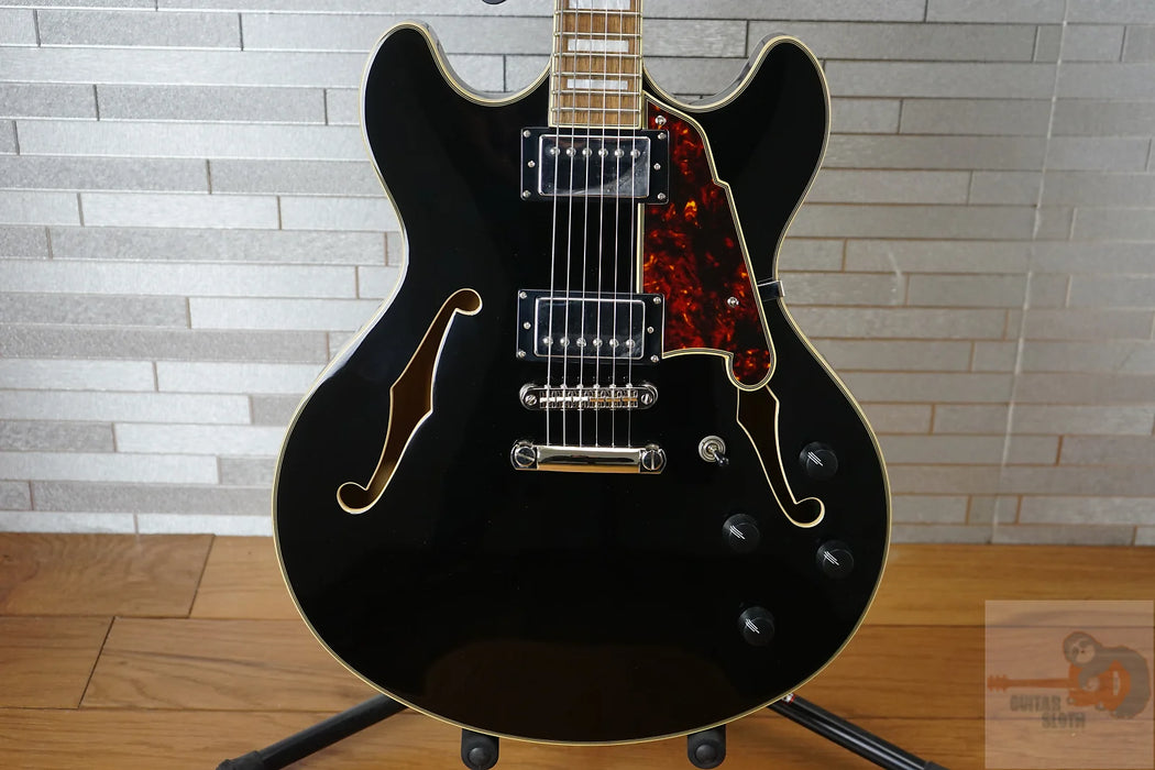 D'Angelico Premier DC Semi-Hollow Double Cutaway - Solid Black